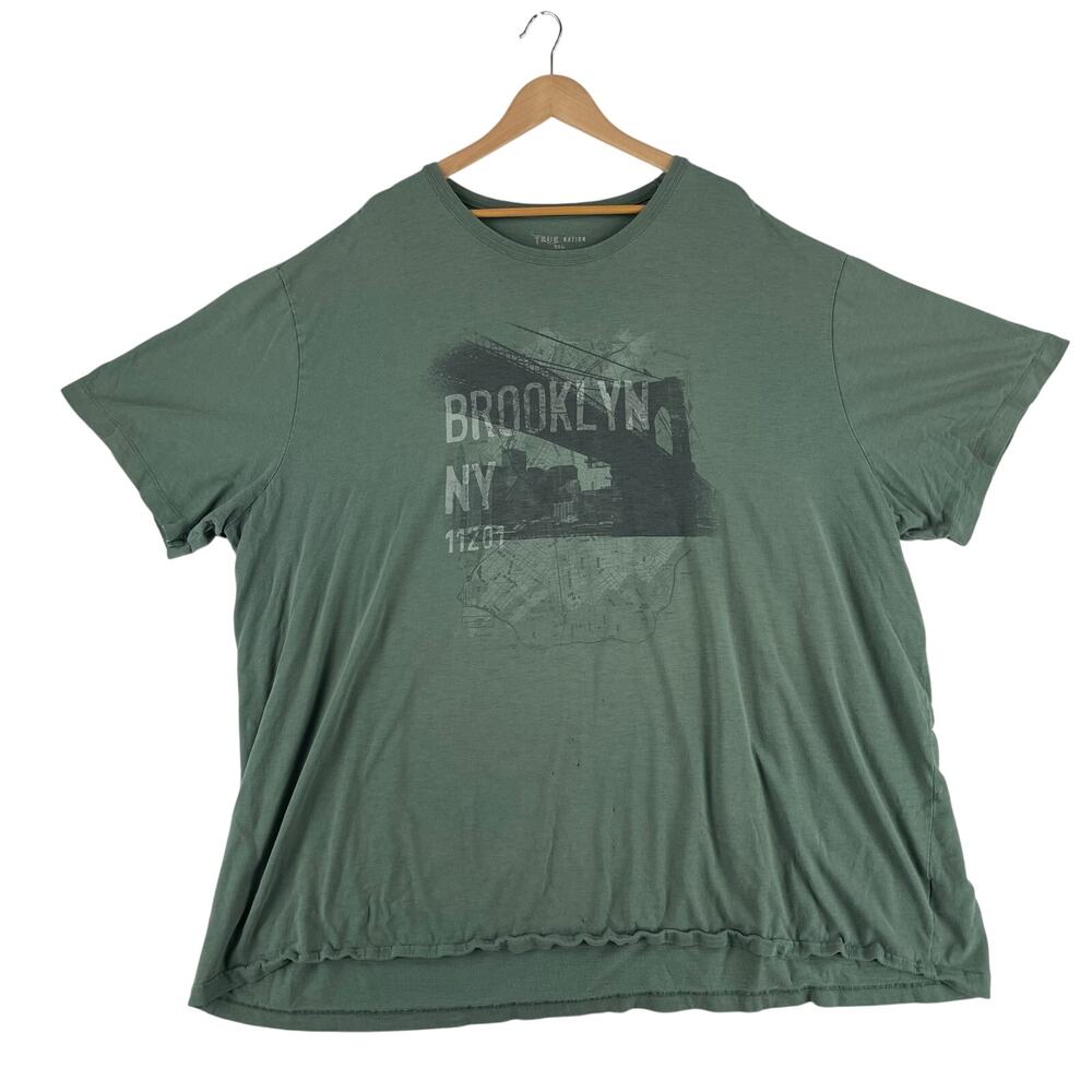 True Nation Mens Brooklyn NY 11201 Graphic T-Shirt 5XL Green Big Tall